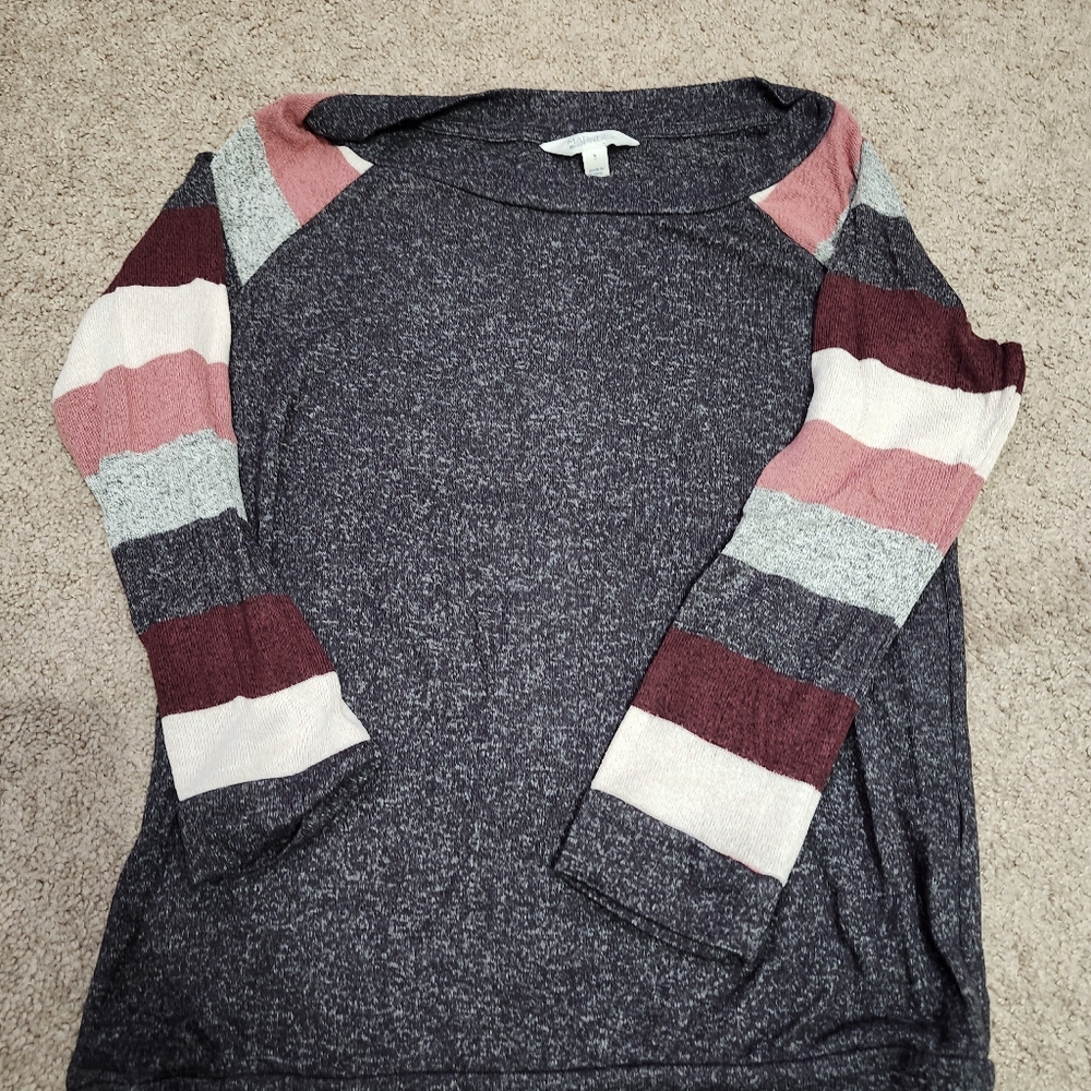 Striped Sleeve Gray Top